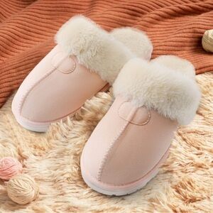 Dream Pairs Light Pink & White Fuzzy Slip On Slippers